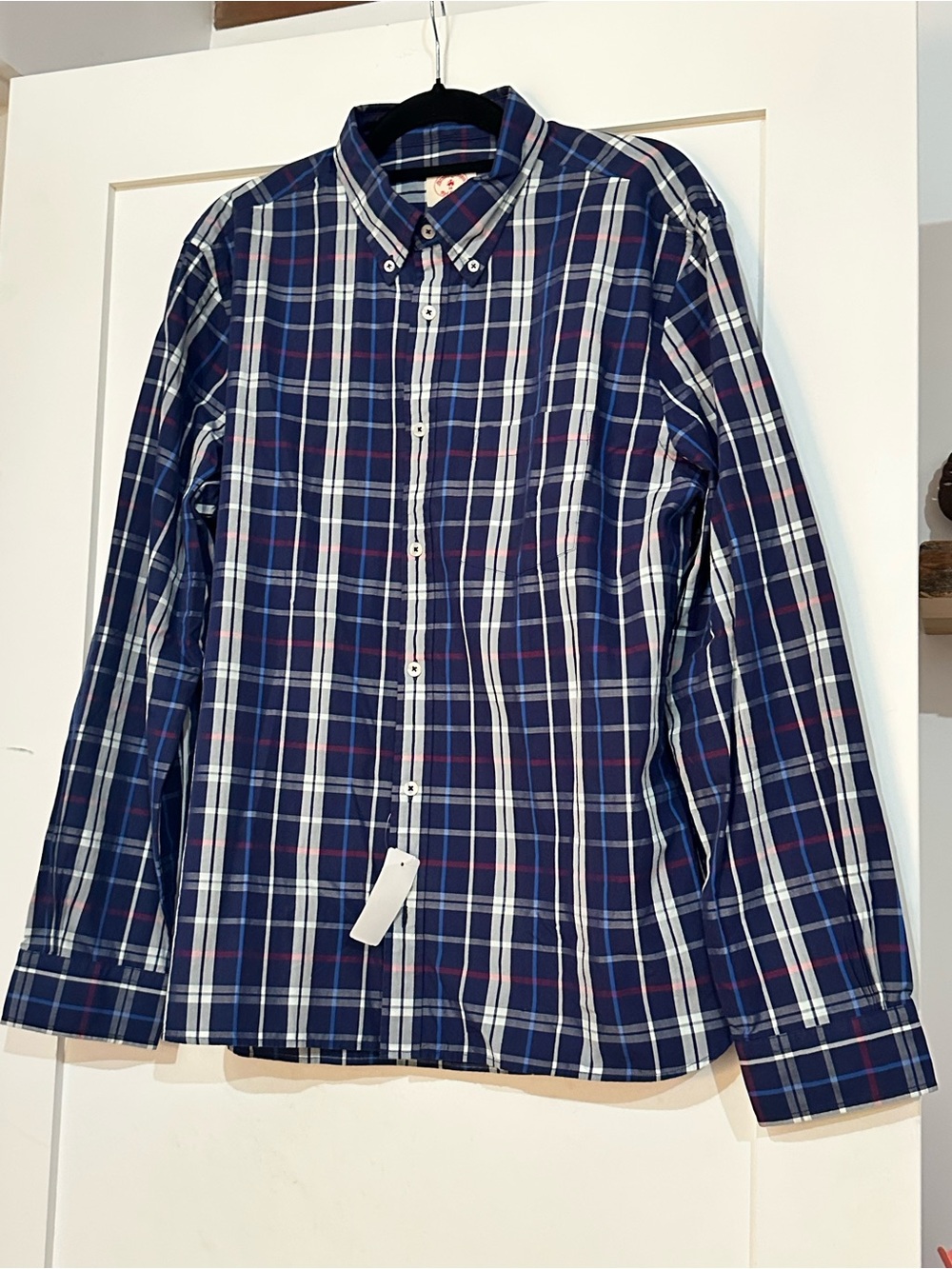 Brooks Brothers Navy, White & Red Plaid Button-Down Shirt